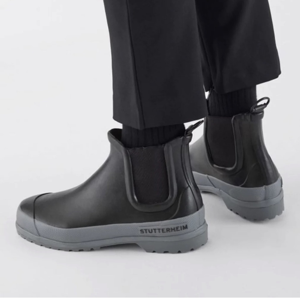 Stutterheim Black Chelsea Rain Boots with Gray Sole